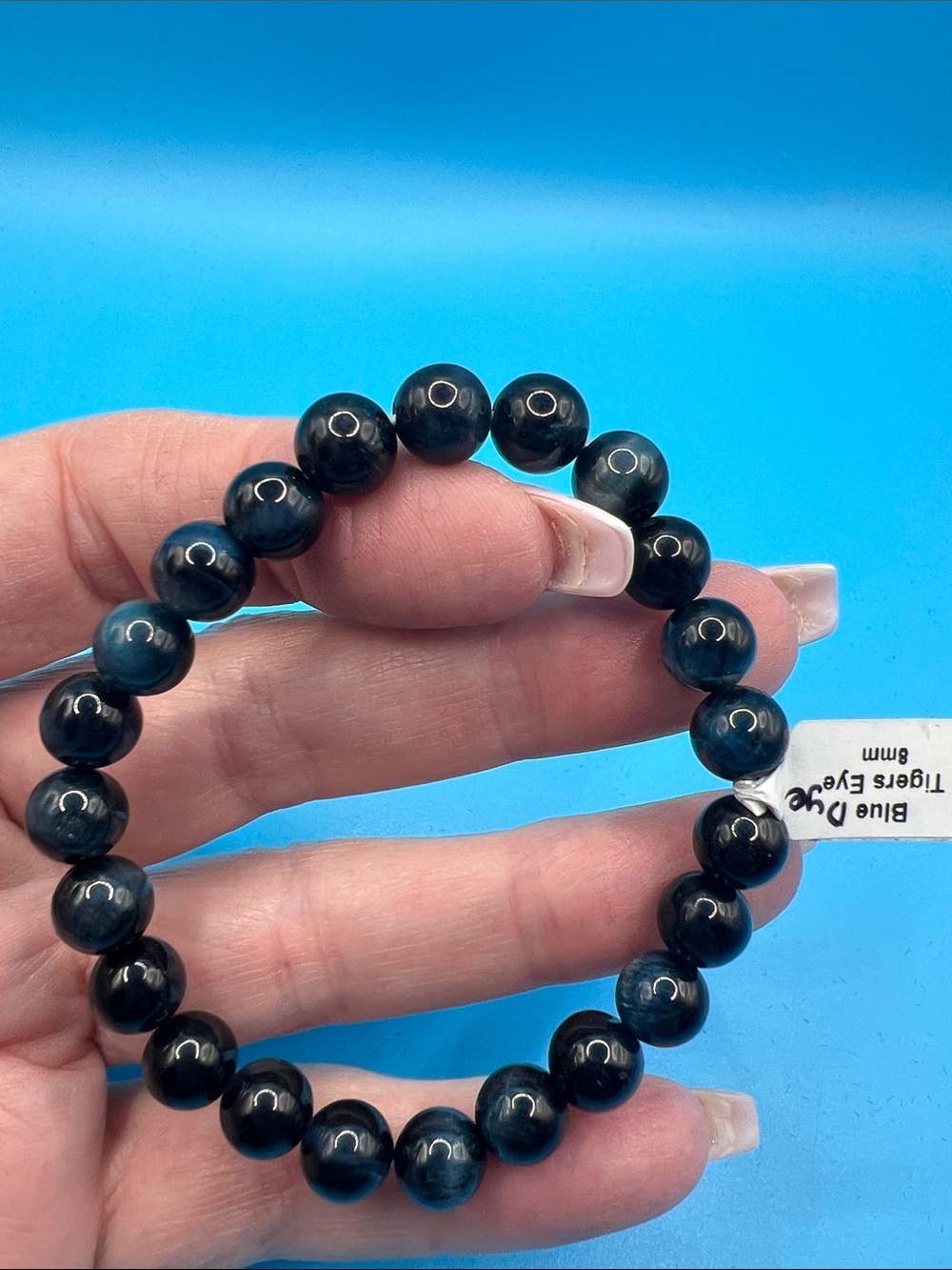 Blue Tiger Eye dyed Round Bead Stretch Bracelet